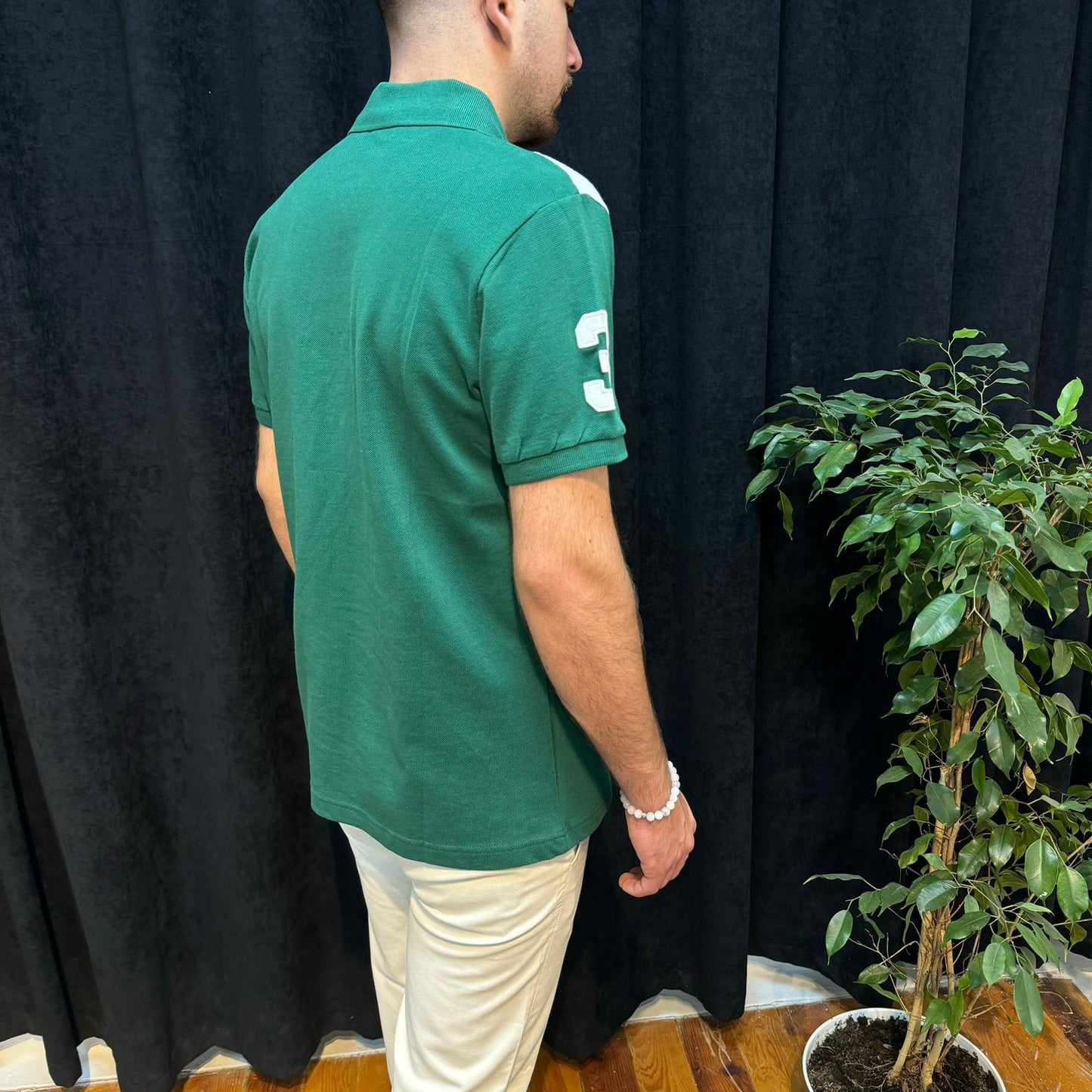 Polo Yaka Tişört Beyaz Detaylı Yeşil