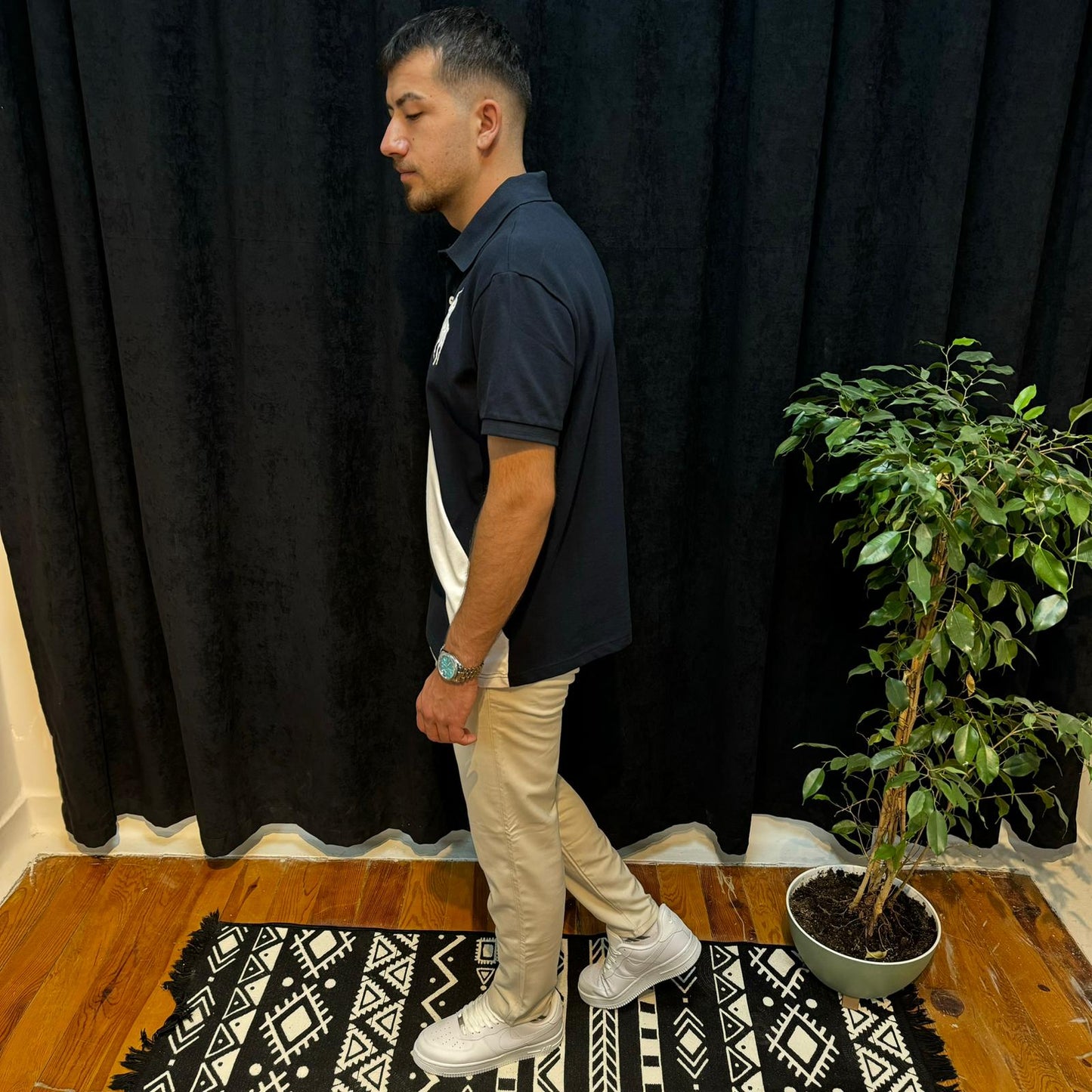 Polo Yaka Tişört Beyaz Detaylı Lacivert