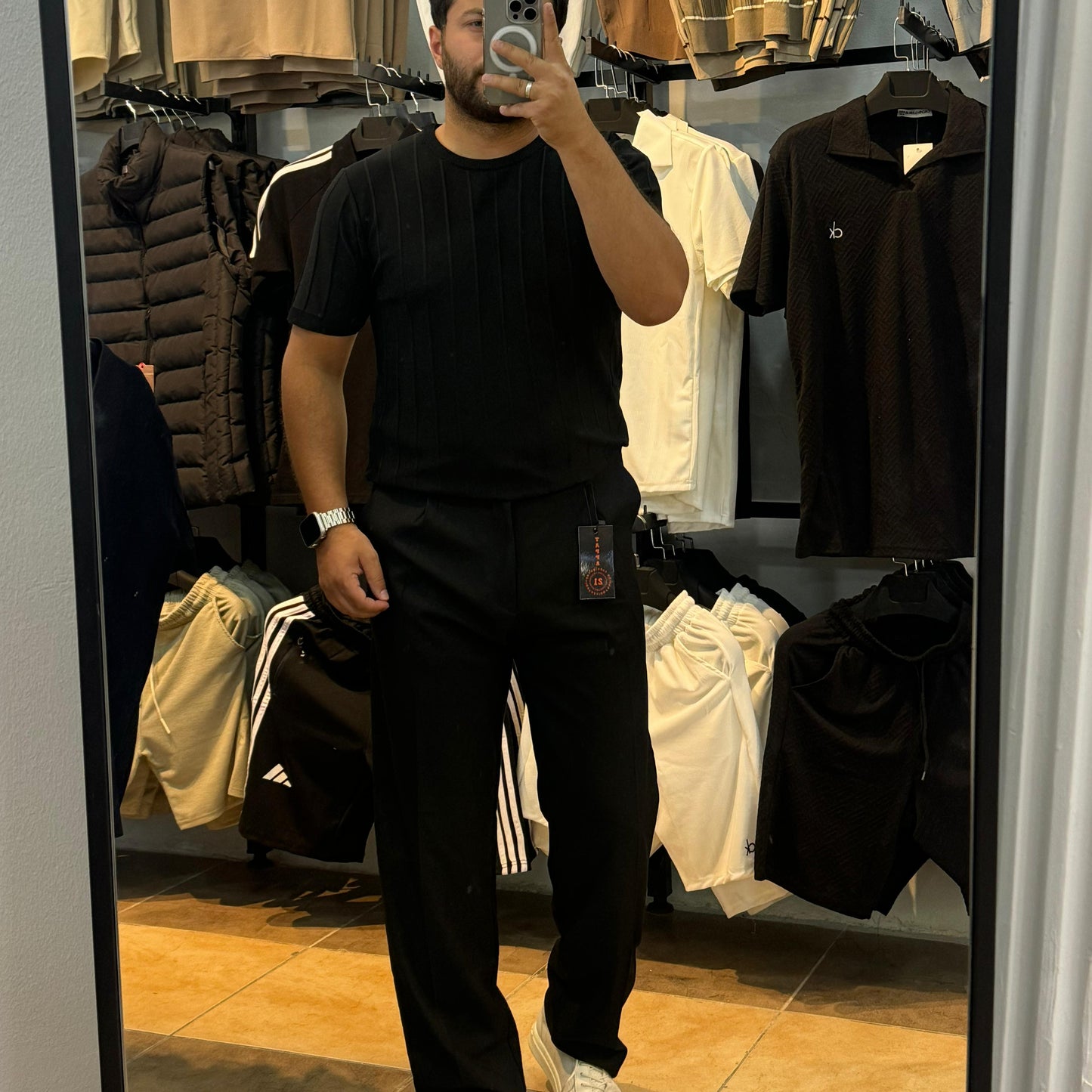 Pileli Triko Tişört Siyah