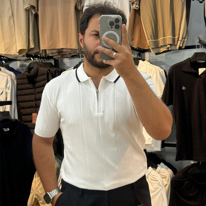 Yakalı Triko Tişört Beyaz