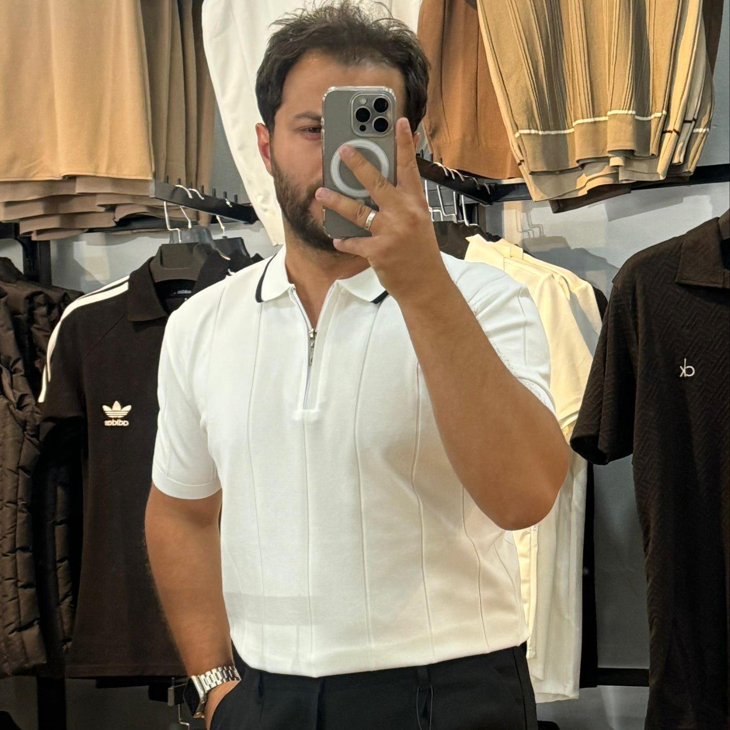 Yakalı Triko Tişört Beyaz