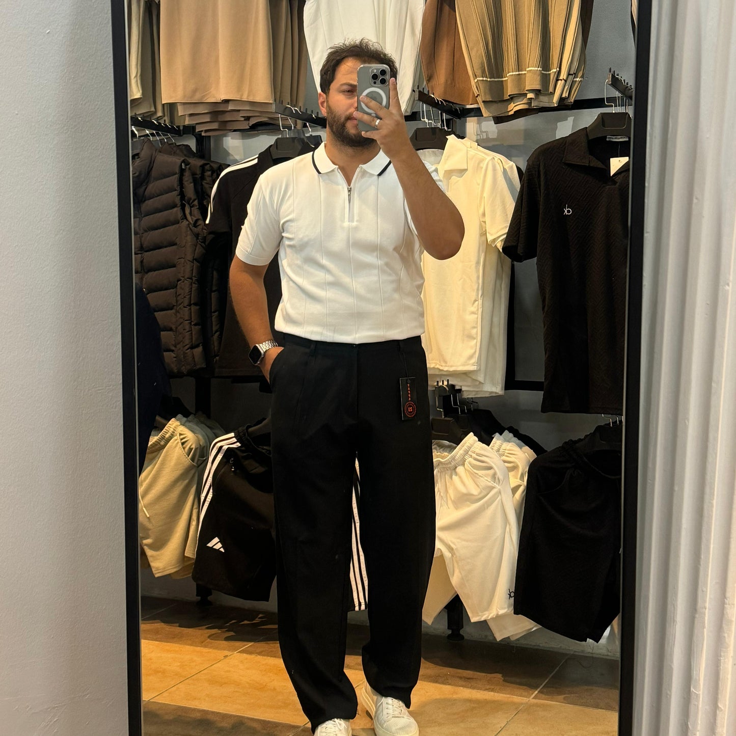 Yakalı Triko Tişört Beyaz