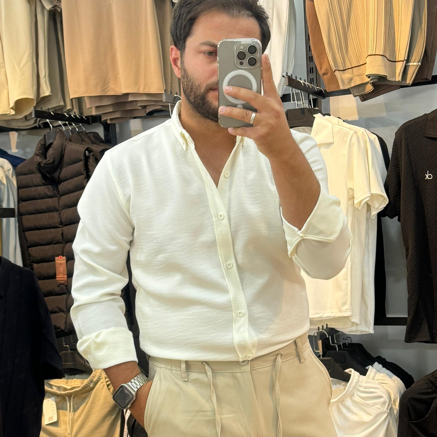 Uzun Kol Beyaz Keten Gömlek