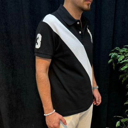 Polo Yaka Tişört Beyaz Detaylı Siyah