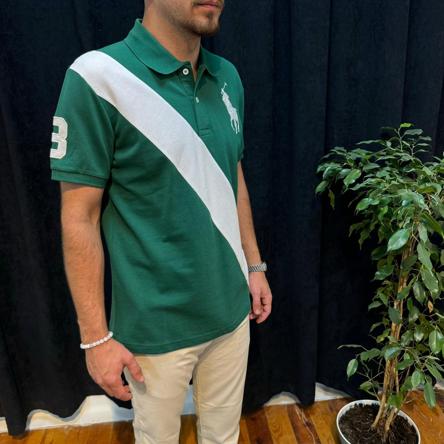 Polo Yaka Tişört Beyaz Detaylı Yeşil