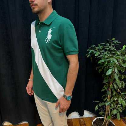 Polo Yaka Tişört Beyaz Detaylı Yeşil