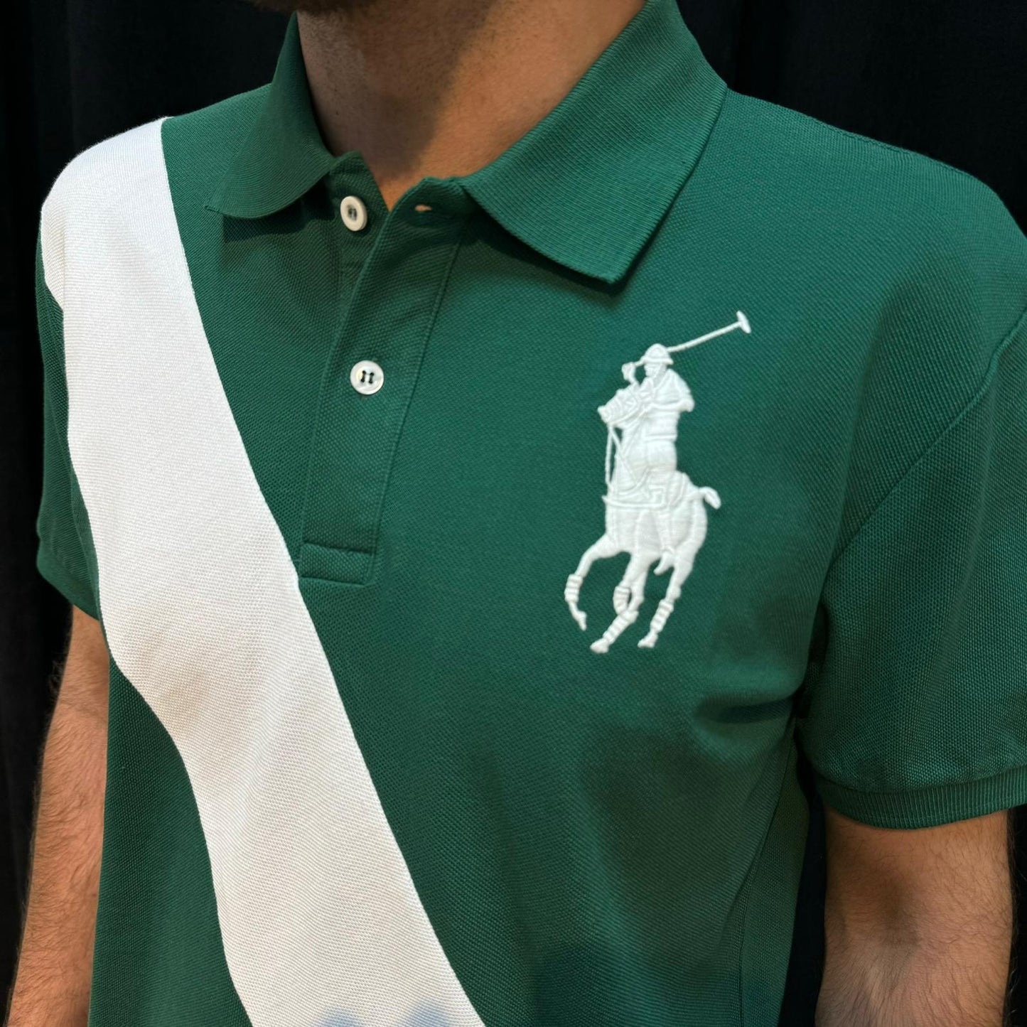 Polo Yaka Tişört Beyaz Detaylı Yeşil