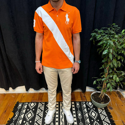 Polo Yaka Tişört Beyaz Detaylı Turuncu