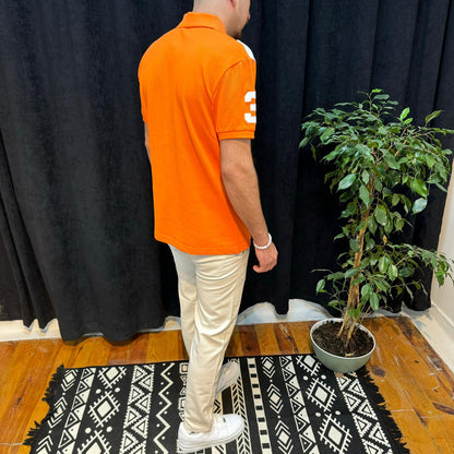 Polo Yaka Tişört Beyaz Detaylı Turuncu