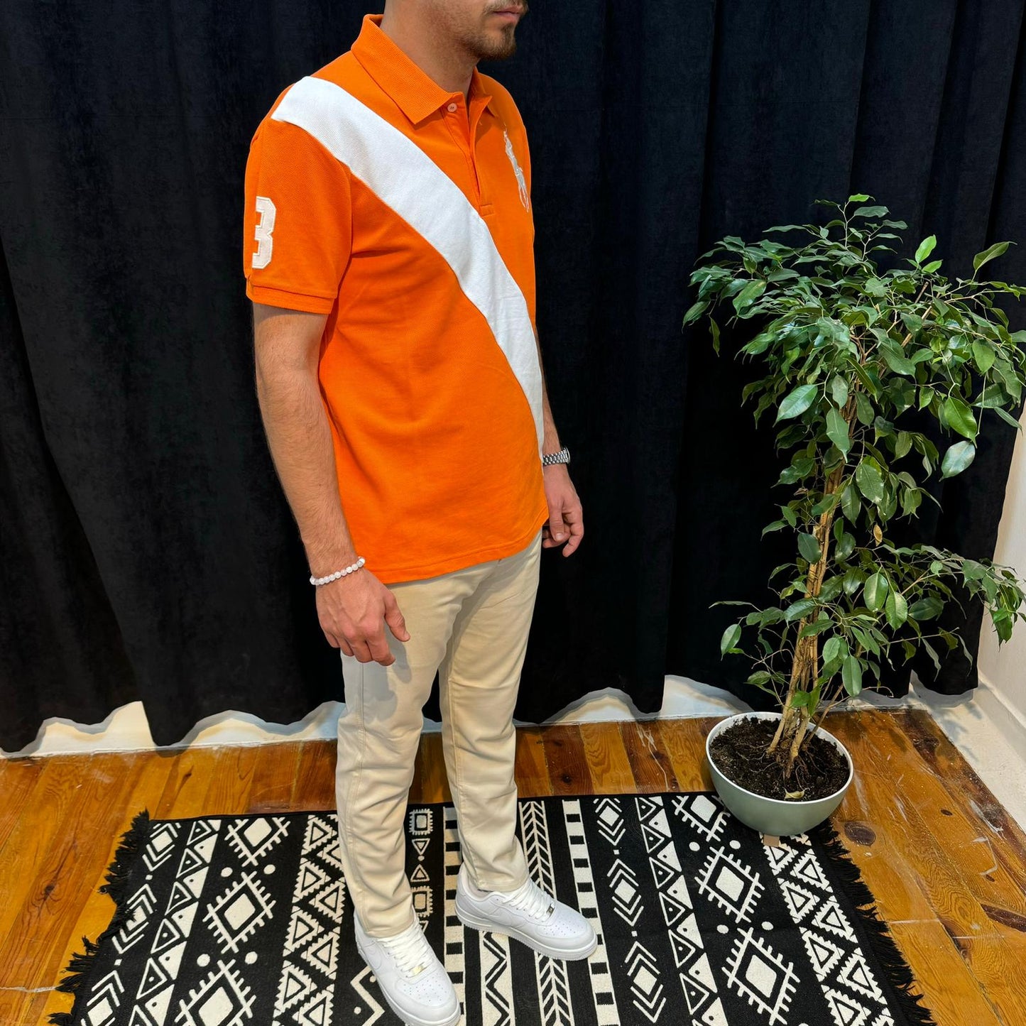 Polo Yaka Tişört Beyaz Detaylı Turuncu