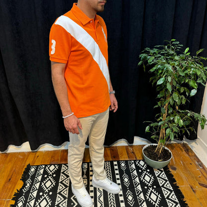 Polo Yaka Tişört Beyaz Detaylı Turuncu