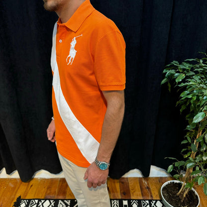 Polo Yaka Tişört Beyaz Detaylı Turuncu