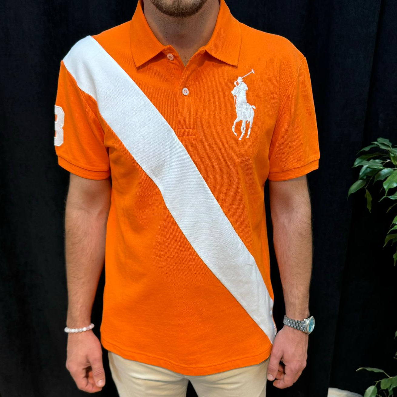 Polo Yaka Tişört Beyaz Detaylı Turuncu