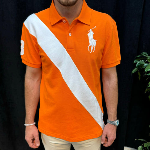 Polo Yaka Tişört Beyaz Detaylı Turuncu