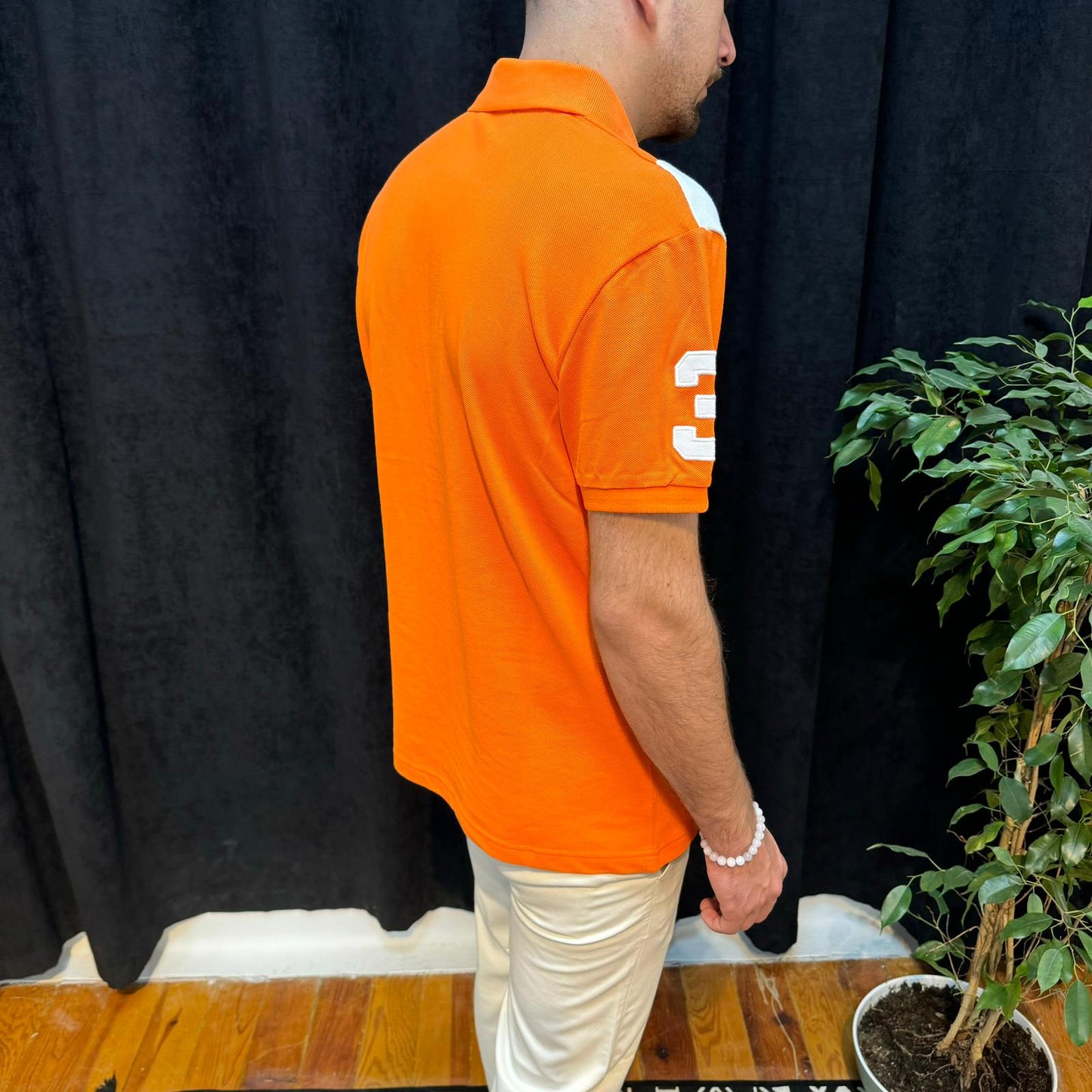 Polo Yaka Tişört Beyaz Detaylı Turuncu