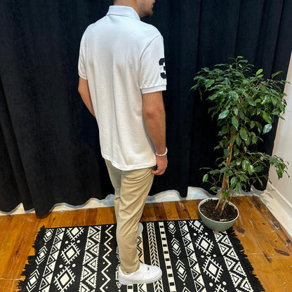 Polo Yaka Tişört Lacivert Detaylı Beyaz