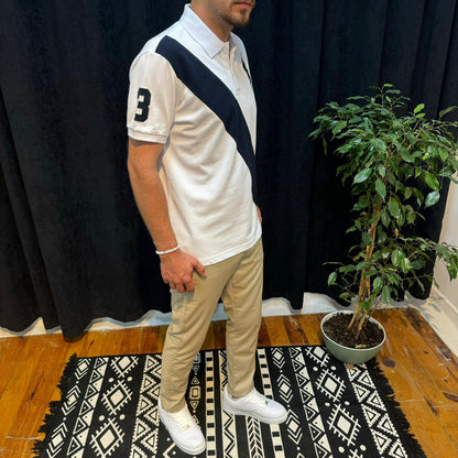 Polo Yaka Tişört Lacivert Detaylı Beyaz