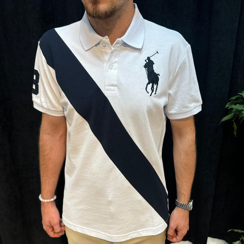 Polo Yaka Tişört Lacivert Detaylı Beyaz