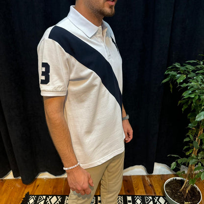 Polo Yaka Tişört Lacivert Detaylı Beyaz