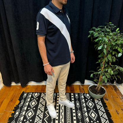 Polo Yaka Tişört Beyaz Detaylı Lacivert