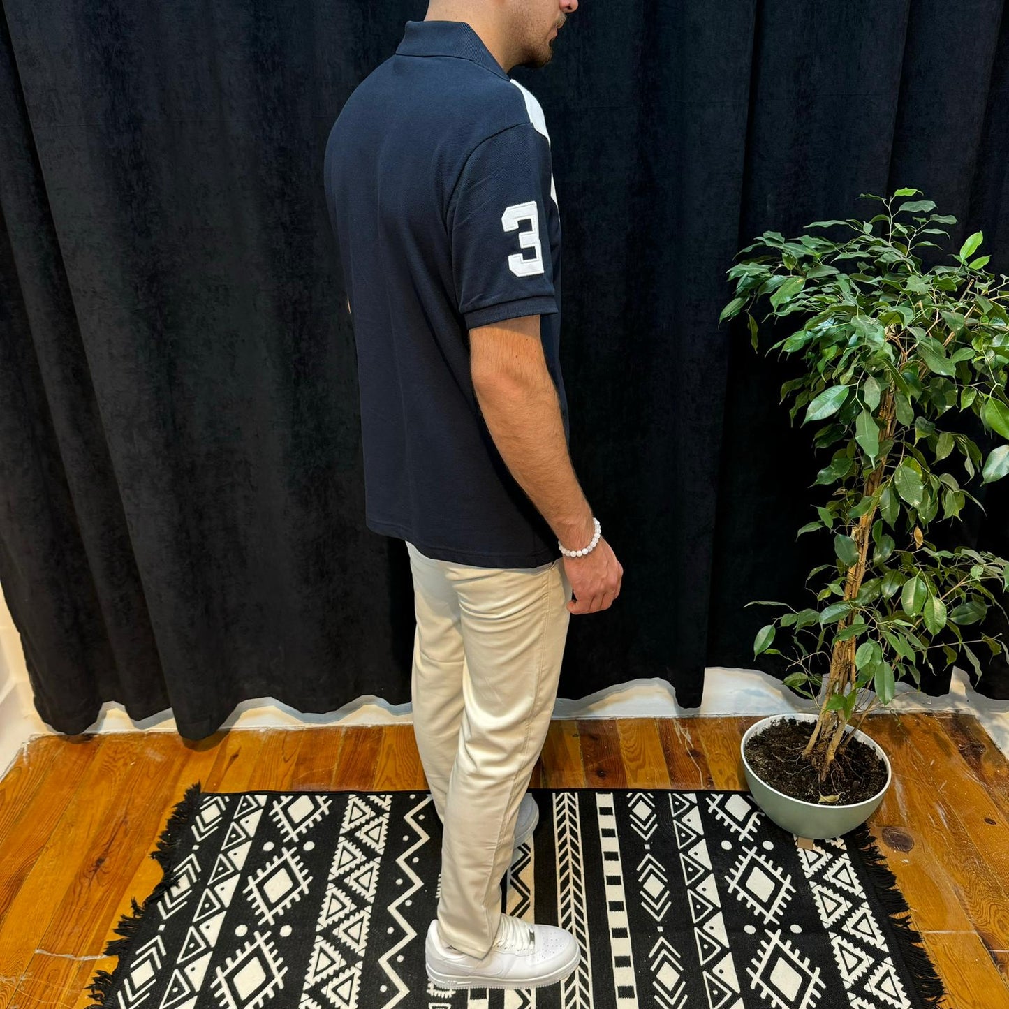 Polo Yaka Tişört Beyaz Detaylı Lacivert