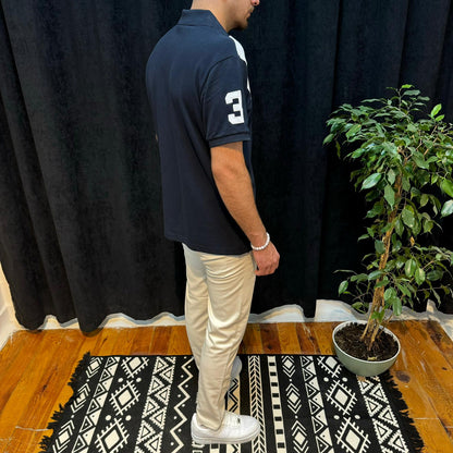 Polo Yaka Tişört Beyaz Detaylı Lacivert