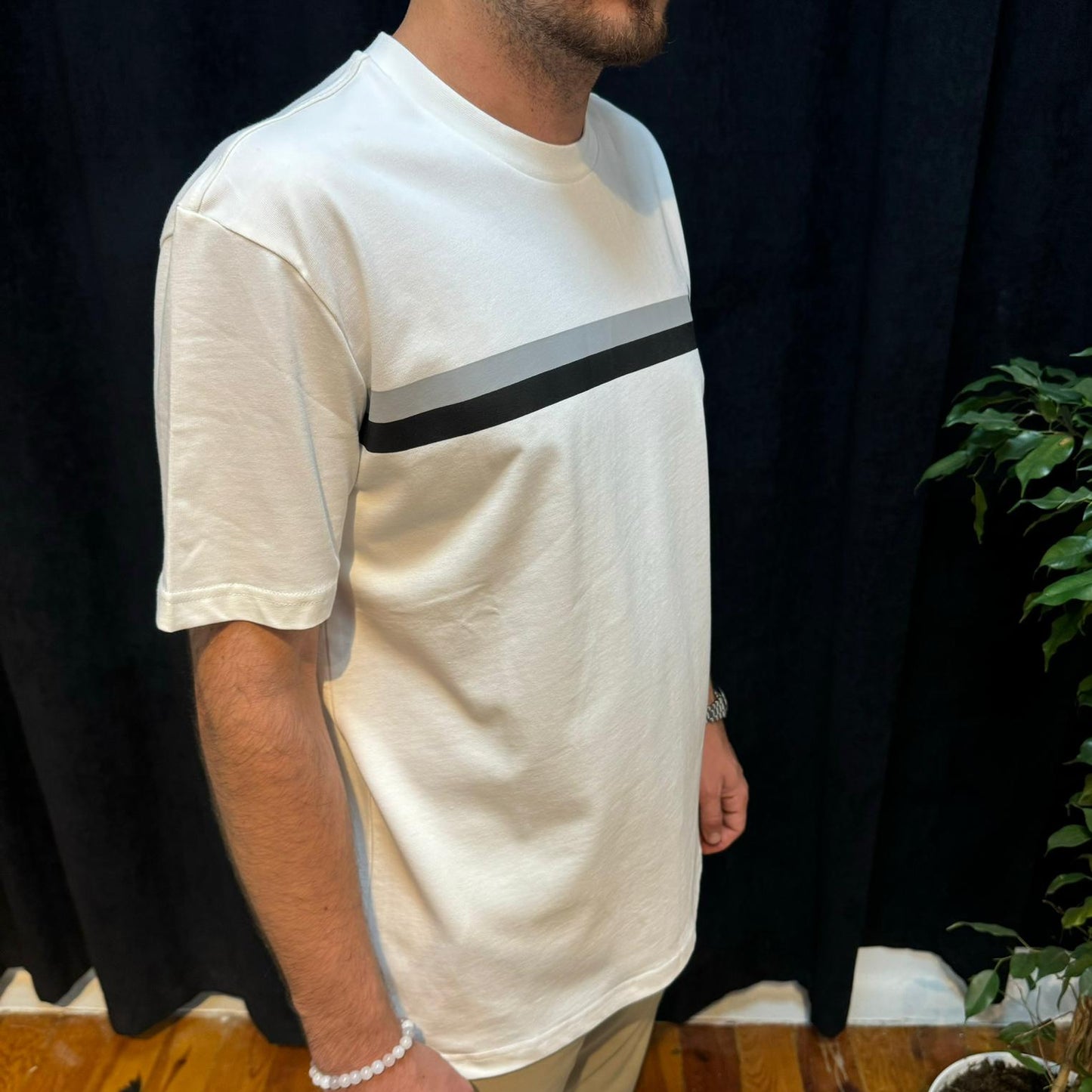 Premium Bisiklet Yaka Tişört Beyaz