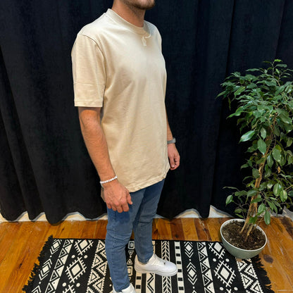 Premium Bisiklet Yaka Tişört Bej