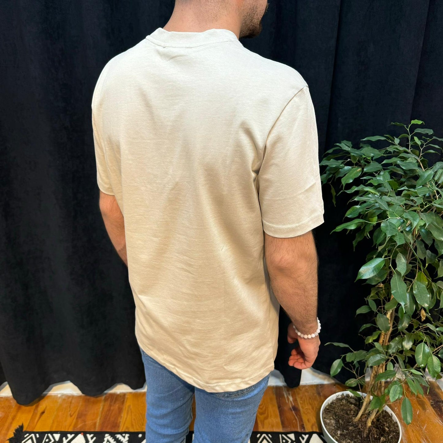 Premium Bisiklet Yaka Tişört Bej