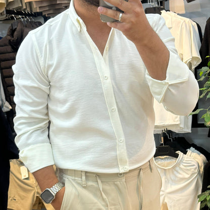 Uzun Kol Beyaz Keten Gömlek