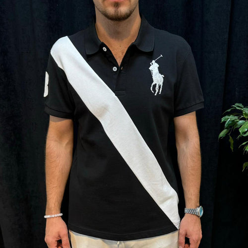 Polo Yaka Tişört Beyaz Detaylı Siyah