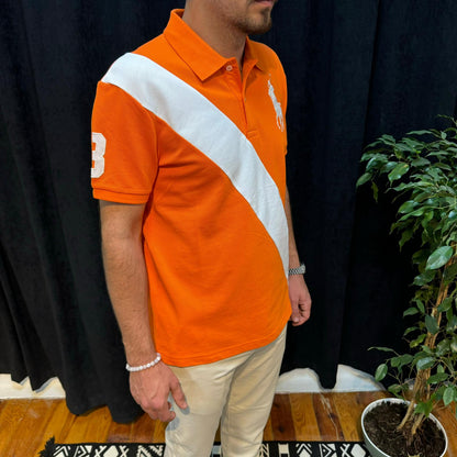 Polo Yaka Tişört Beyaz Detaylı Turuncu