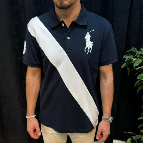 Polo Yaka Tişört Beyaz Detaylı Lacivert