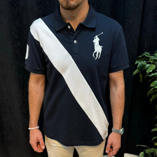 Polo Yaka Tişört Beyaz Detaylı Lacivert